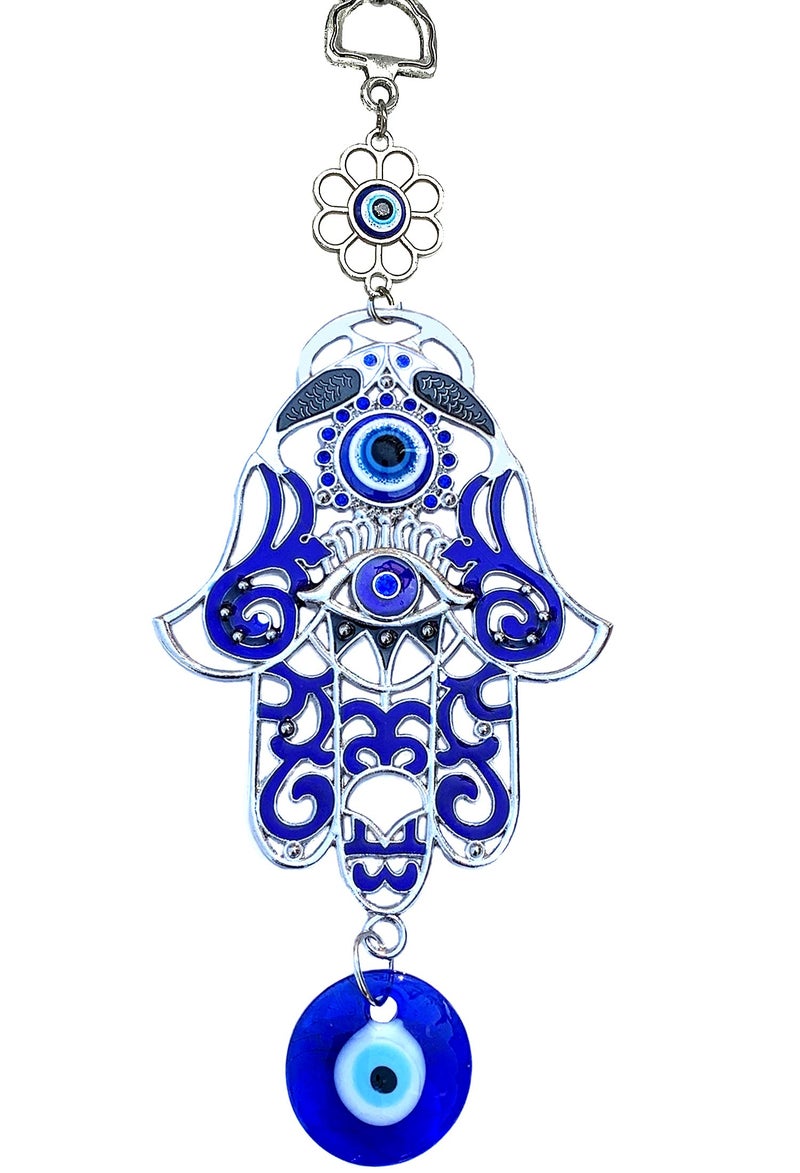 بيتر ديكور Blue Evil Eye فريد من نوعه تصميم جدار Hamsa Hand Hand Hand (مع حقيبة أفضل) -023 - Image 1
