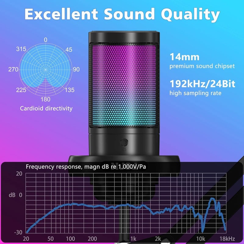 Cost saving user oriented build RGB Gaming Microphone with Adjustable Boom Arm, USB Condenser Mic with Quick Mute, Volume Control & Noise Reduction, Plug & Play for PC/PS5 Streaming, Podcast - Black Light sturdy raw material - Image 4