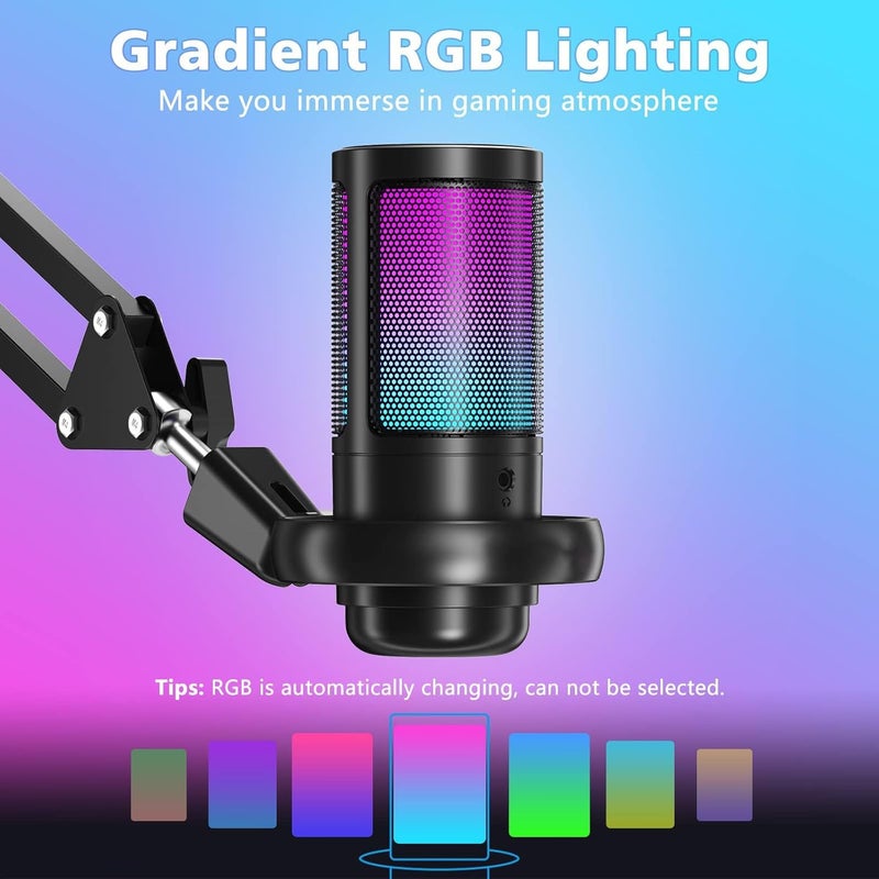 Cost saving user oriented build RGB Gaming Microphone with Adjustable Boom Arm, USB Condenser Mic with Quick Mute, Volume Control & Noise Reduction, Plug & Play for PC/PS5 Streaming, Podcast - Black Light sturdy raw material - Image 3