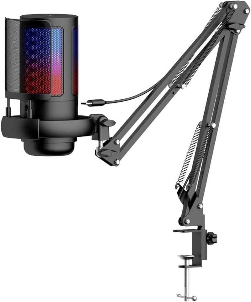 Cost saving user oriented build RGB Gaming Microphone with Adjustable Boom Arm, USB Condenser Mic with Quick Mute, Volume Control & Noise Reduction, Plug & Play for PC/PS5 Streaming, Podcast - Black Light sturdy raw material - Image 1
