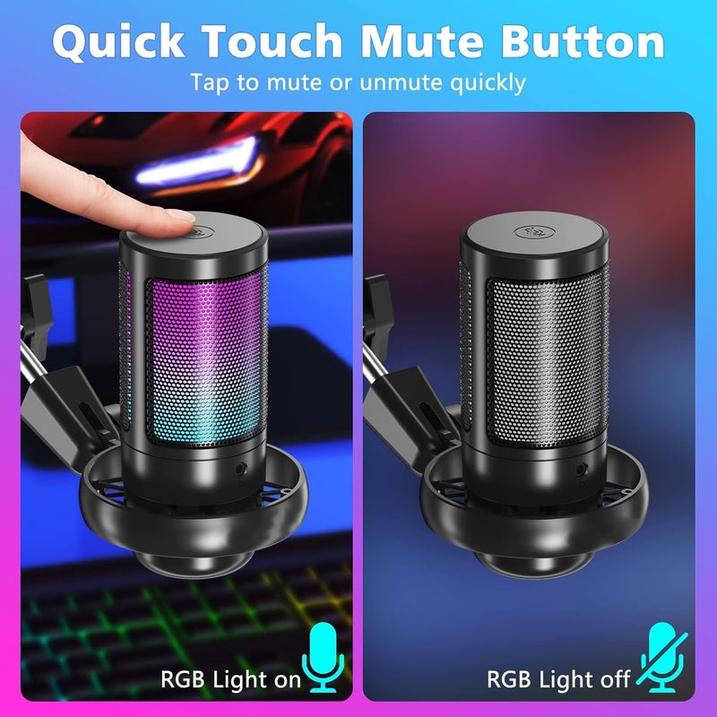 Cost saving user oriented build RGB Gaming Microphone with Adjustable Boom Arm, USB Condenser Mic with Quick Mute, Volume Control & Noise Reduction, Plug & Play for PC/PS5 Streaming, Podcast - Black Light sturdy raw material - Image 5