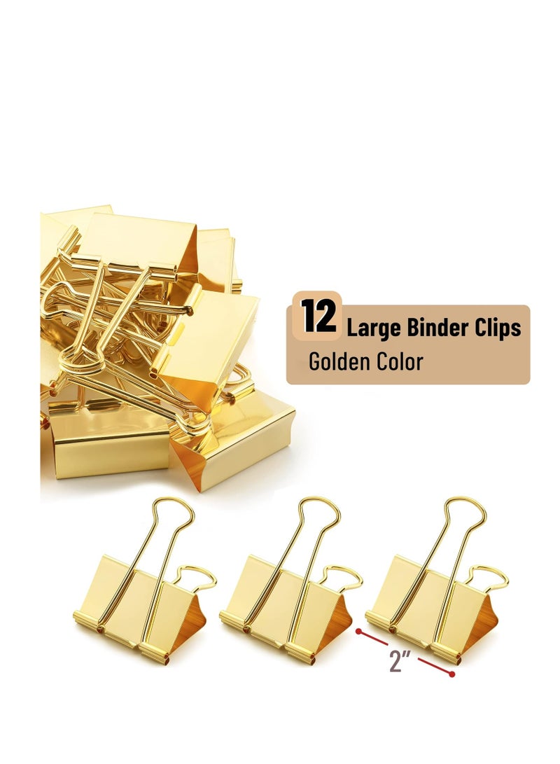 Terabyte مشابك ملفات كبيرة، 2 بوصة، 12 عبوة، ذهبية، مشابك ملفات كبيرة 2 بوصة، مشابك ملفات كبيرة عملاقة، مشابك مكتبية، مشابك ورق، مشابك ورق لملفات الورق، مشابك ورق للملفات - Image 1