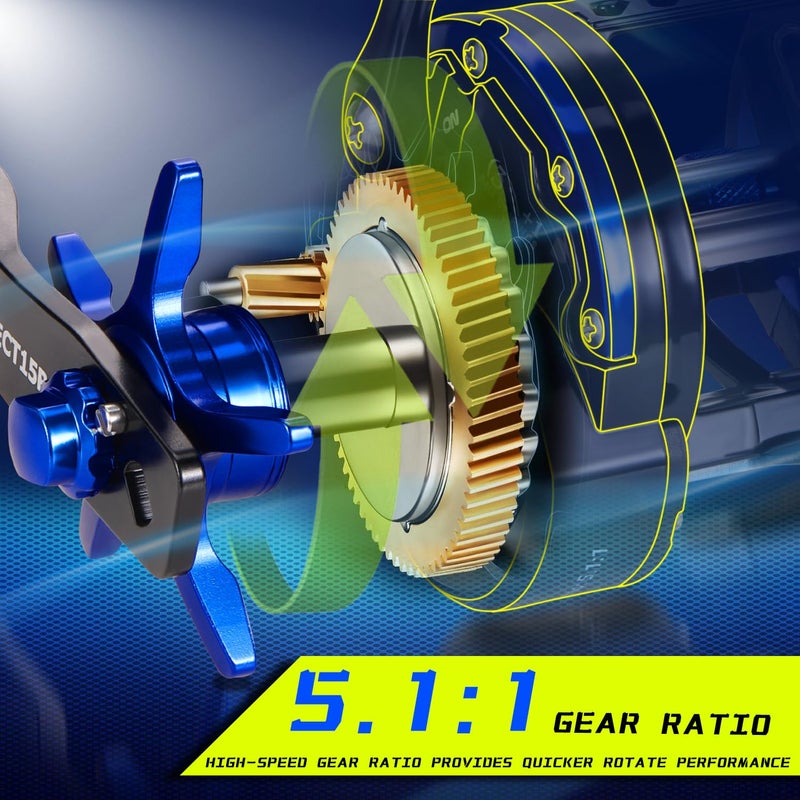 Burning Shark Fishing Reel Round Baitcasting Reel, Saltwater Inshore Surf Trolling Reel, Conventional Reel for Catfish, Musky, Bass, Pike -ECT15R - Image 5