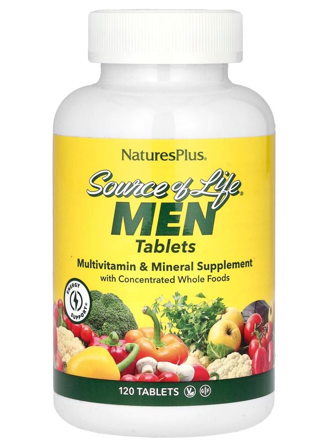 Source of Life Men Multivitamin & Mineral Supplement with Concentrated Whole Foods IronFree 120 Tablets