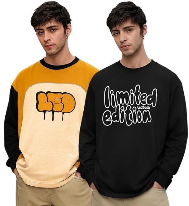 LEOTUDE Oversized Combo Tshirt Full Sleeve Graphic Printed Round Neck Tshirt for Man (FS22_MUSTRD_Leo_P_Zmix22_XL) - Image 1