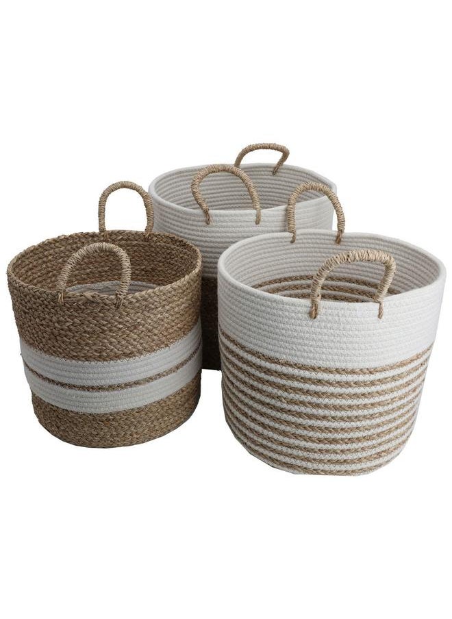 Alsaif Cotton Baskets Set 29 X 35 X 37 Cm Round With Handle 3 Pieces Beige  - Image 1