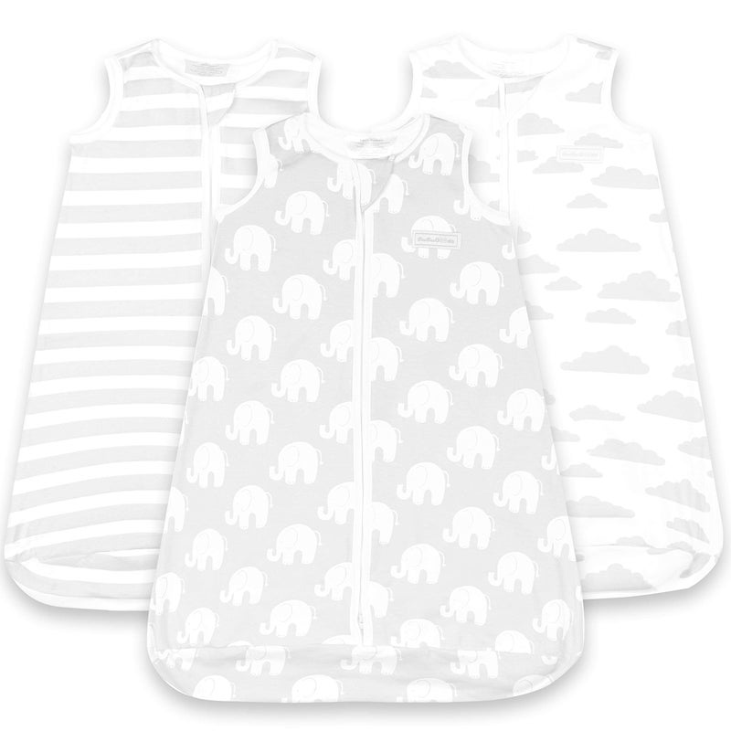 BaeBae Goods Pure Cotton Sleeping Sack Unisex Zip Up Baby Bag for Boys and Girls Grey Elephants 1824 Months