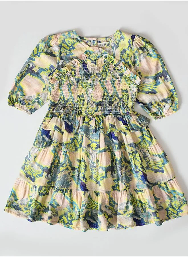 BELLA MODA Bella Moda Floral Print Puff Sleeve Knee-Length Dress