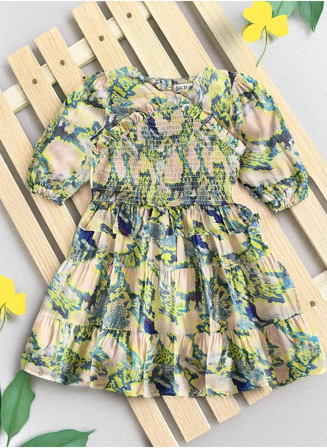 BELLA MODA Bella Moda Floral Print Puff Sleeve Knee-Length Dress