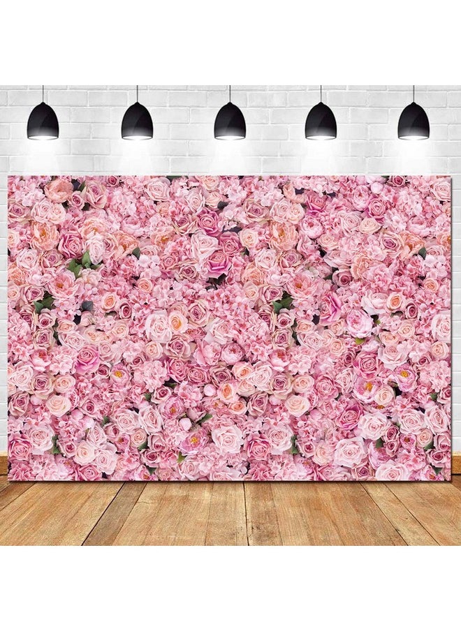 Qian Pink Rose Flowers Wall Photo Background Girls Birthday Party Decoration Photography Backdrop For Valentine'S Day Weeding Bridal Shower Anniversary Ceremony Decor Banner 7X5Ft  - Image 1