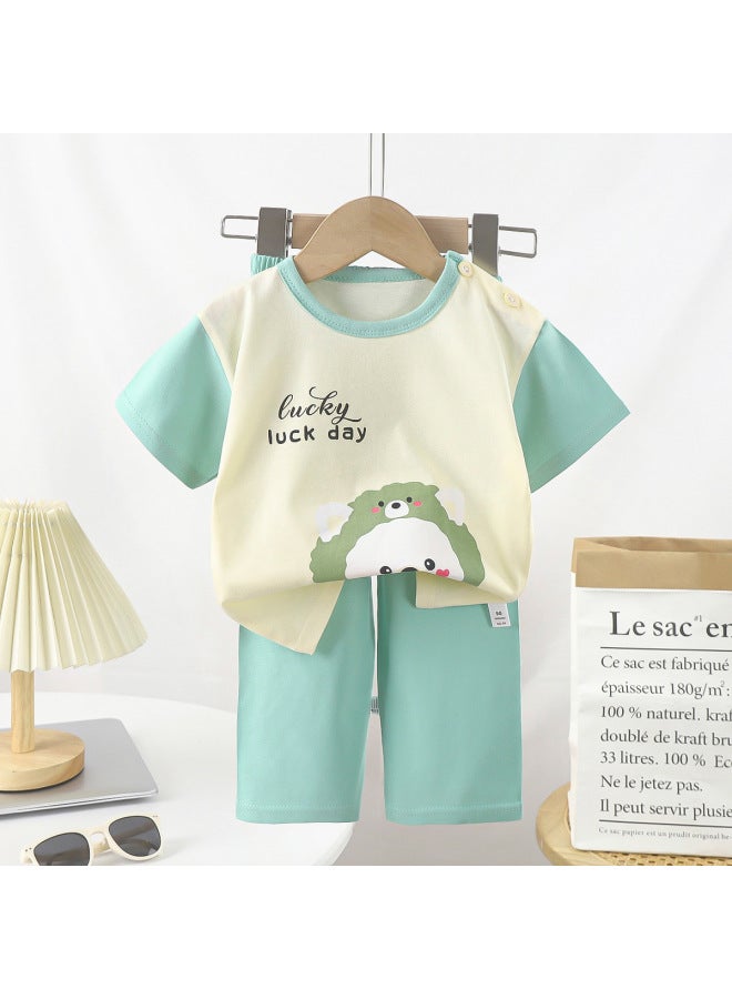 Children's Short-sleeved Suit Summer Pure Cotton Boys' Pajamas Baby Summer T-shirt Cartoon Kidsren's Clothing For Small And Medium-sized Kidsren