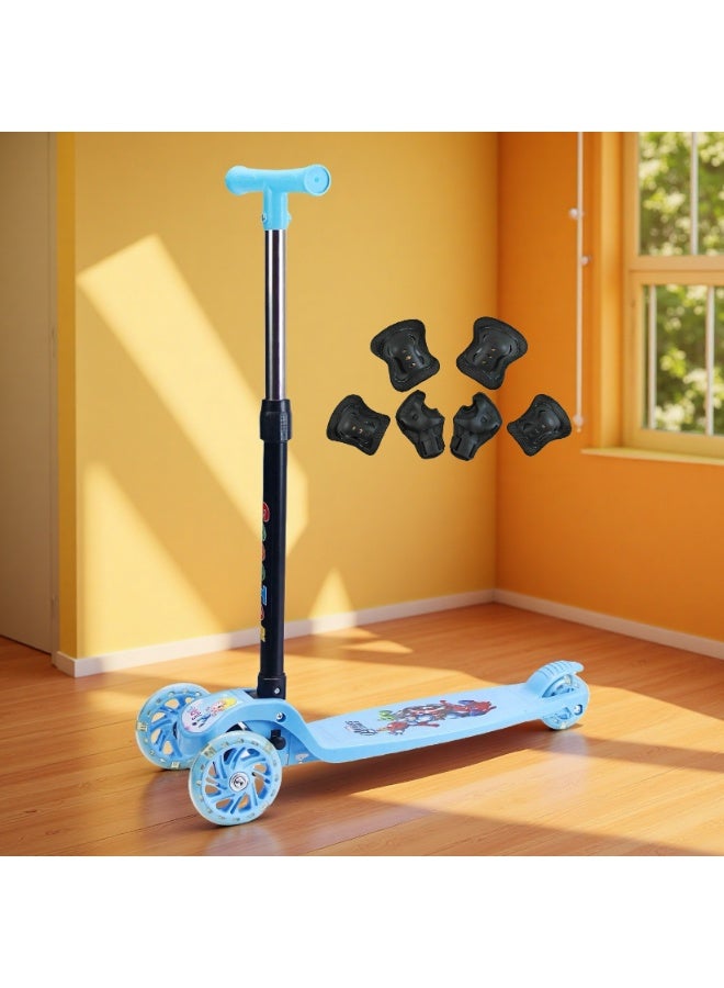 إيزي فيتشور سكوتر EASY FUTURE القابل للطي للأطفال بمقبض قابل لضبط الارتفاع وعجلات LED PU وفرامل خلفية - مثالي للأعمار من 3 إلى 8 سنوات بما في ذلك مجموعة معدات الحماية - Image 1