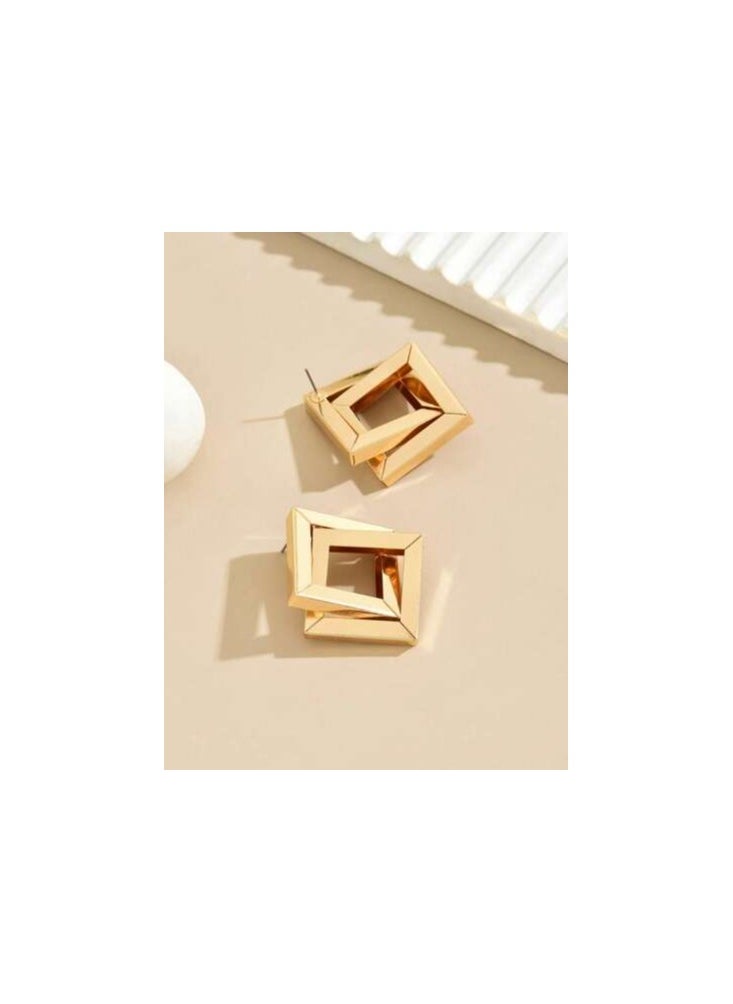 Shein 1pair Fashionable & Punk Style Twisted Square  - Image 5
