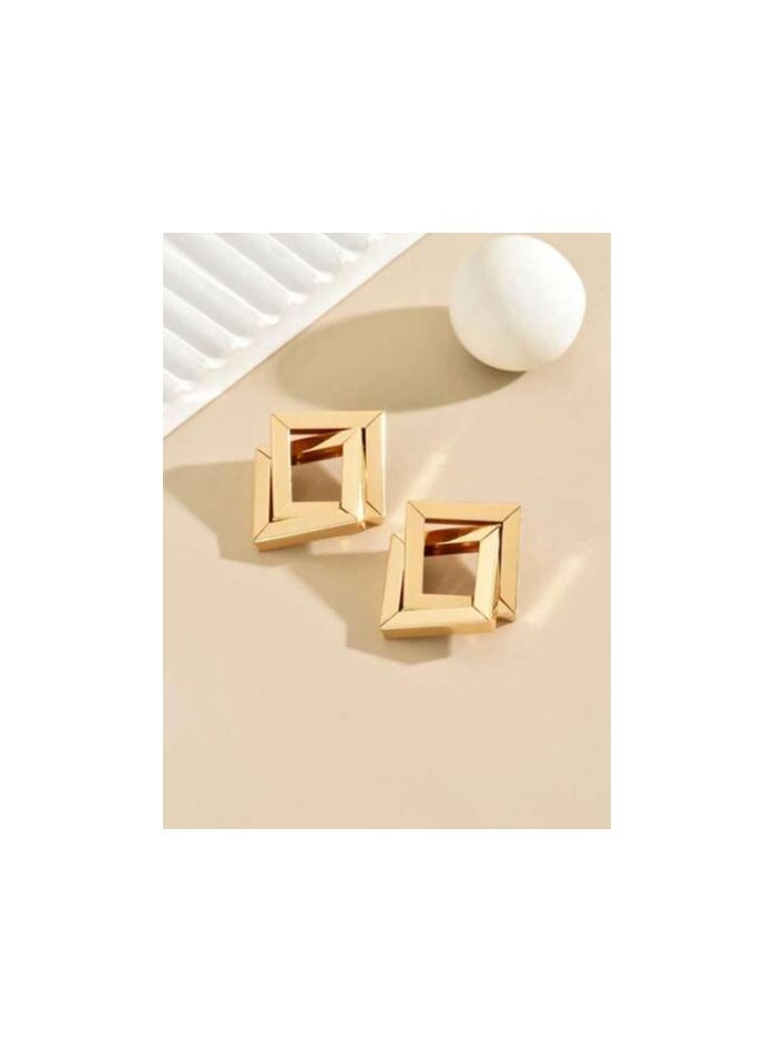 Shein 1pair Fashionable & Punk Style Twisted Square  - Image 2