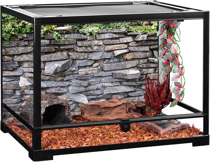 YongFoto YongFoto Reptile Tank Terrarium Background 36x18 inch Green Leaves Vines Rock Stone Brick Wall Reptile Habitat Background Bearded Dragon Fish Tank Aquarium Polyester Backdrop  - Image 4