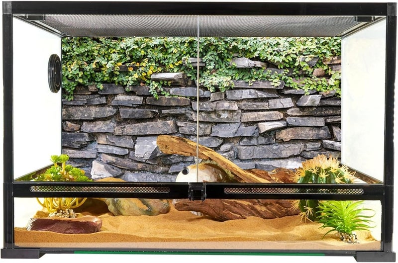 YongFoto YongFoto Reptile Tank Terrarium Background 36x18 inch Green Leaves Vines Rock Stone Brick Wall Reptile Habitat Background Bearded Dragon Fish Tank Aquarium Polyester Backdrop  - Image 2