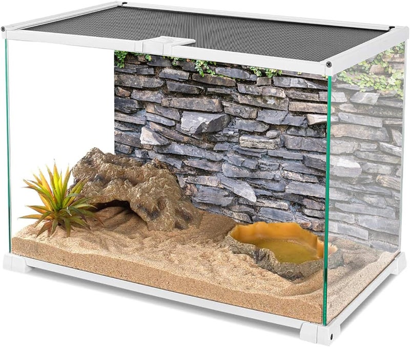 YongFoto YongFoto Reptile Tank Terrarium Background 36x18 inch Green Leaves Vines Rock Stone Brick Wall Reptile Habitat Background Bearded Dragon Fish Tank Aquarium Polyester Backdrop  - Image 3