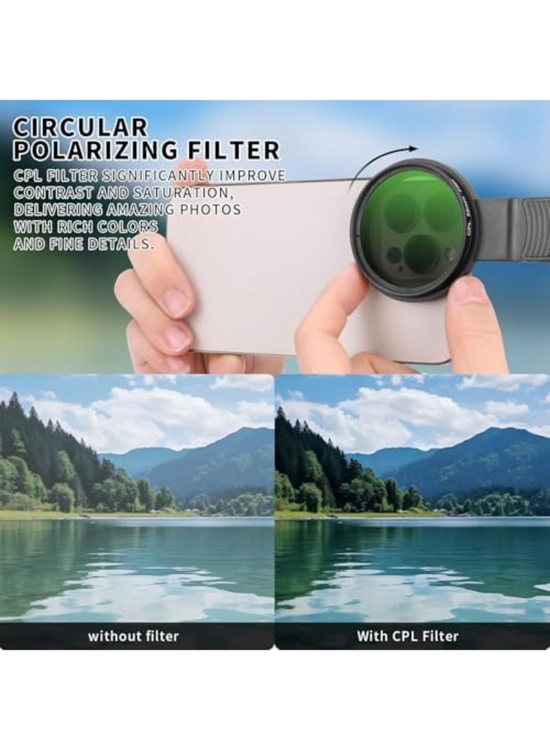 SYOSI 52MM CPL Filter for Phone, Clip-On Circular Polarizing Lens with HD Multi-Coated Optical Glass, Enhances Photo Clarity and Reduces Glare, Compatible with iPhone 16 15 14 and Most Smartphones - Image 3