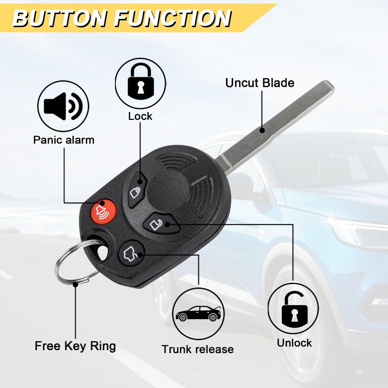 Vurkcy Key Fob Replacement for 2012-2019 Ford Focus/ 13-19 Escape C-Max/ 15-18 Fiesta/ 14-20 Transit Car Keyless Entry Remote Control, OUCD6000022, 4 Btn, 2Pcs - Image 3