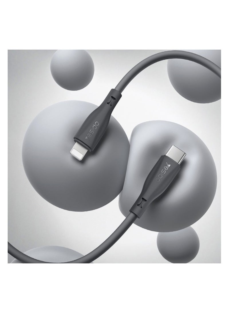 Yesido CA151 PD20W USB-C / Type-C to 8 Pin Silicone Charging Data Cable, Cable Length: 1m(Black) - https://f.nooncdn.com/p/pzsku/ZE5B4D4861EC9008A70ECZ/45/1744928470/709849d5-f209-489f-ad25-fe6fbd3947a8.jpg