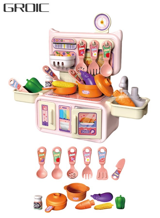 GROIC مجموعة ألعاب المطبخ، 14 قطعة من مجموعة ألعاب المطبخ للأولاد والبنات، ألعاب المطبخ مع صندوق تخزين، محاكاة الرذاذ وحوض اللعب، ألعاب الطعام التظاهرية مع الأطفال الصغار - Image 1