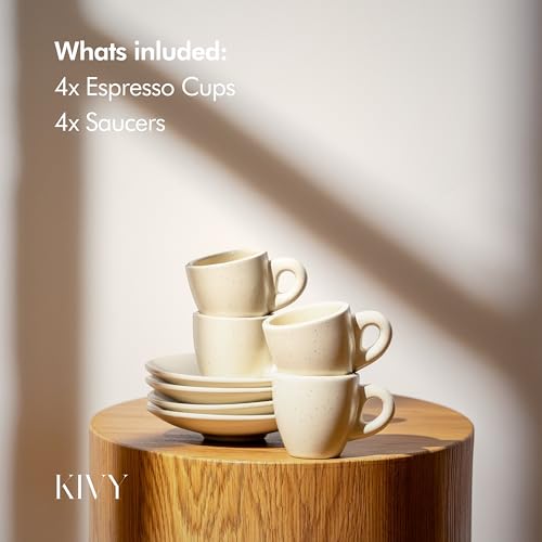 KIVY مجموعة أكواب اسبريسو KIVY 3 أوقية - مجموعة من 4 أكواب اسبريسو من السيراميك السميك الجدران - أكواب اسبريسو وأطباق على الطراز الإيطالي - مجموعة أكواب ديميتاس من 4 قطع - أكواب قهوة - مجموعات أكواب وأطباق ديميتاس - Image 5
