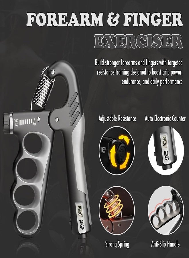 FixFit Solutions Adjustable Grip Strength Trainer Hand Gripper for Grip Strength, Forearm & Wrist Strengthener, Hand Exerciser for Strength Training & Therapy 11-220Lbs(5-100KG) | Gray - Image 3