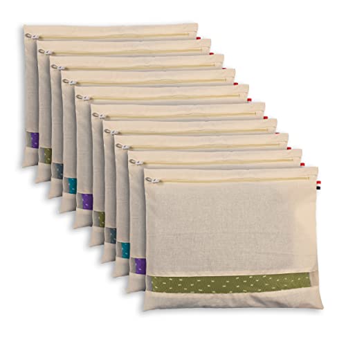SOLSTICE cotton big saree covers/bags for storage single (18 x 15 Inches) for big silk sarees, lehengas, clothes with Zipper Closure (with Window - Pack of 10), Beige - Image 1