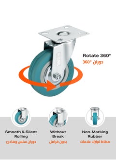 BMB tools 4-Piece Grey Rubber Caster - Plate - Swivel / 100mm  - Image 4