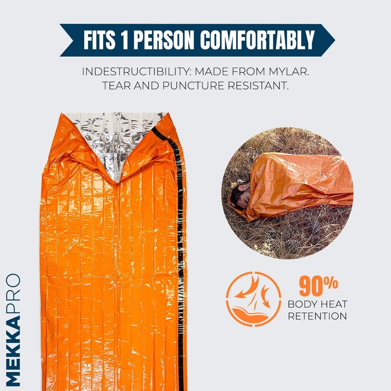 MEKKAPRO SOS Emergency Thermal Bivy Sleeping Bag with Survival Whistle, Survival Bivvy Sack, Mylar Emergency Blanket - Image 4
