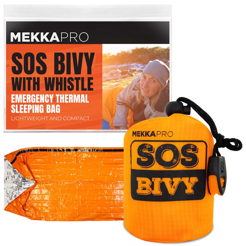 MEKKAPRO SOS Emergency Thermal Bivy Sleeping Bag with Survival Whistle, Survival Bivvy Sack, Mylar Emergency Blanket - Image 1