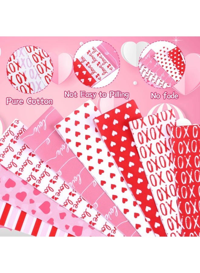 Bolsome 40 Pcs Valentine's Day Cotton Fabric Strips Red Pink White Love Hearts Stripes Fabric Bundles Romantic Strips for Quilting Crafting Precut Patchwork for Gift Sewing DIY Crafts - Image 3