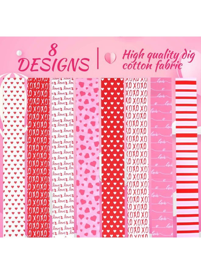 Bolsome 40 Pcs Valentine's Day Cotton Fabric Strips Red Pink White Love Hearts Stripes Fabric Bundles Romantic Strips for Quilting Crafting Precut Patchwork for Gift Sewing DIY Crafts - Image 4