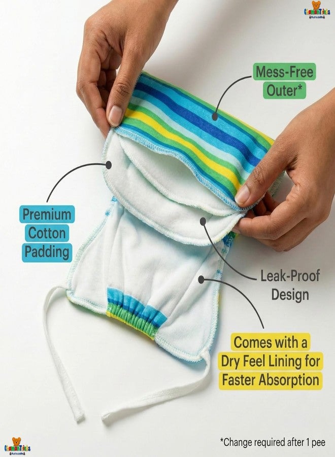 Chamantricks Newborn Langot - Pack of 4 | Reusable Cotton Baby Nappy with Leak-Resistant Outer | Adjustable Fit for Diaper-Free Time (Up to 10 kg) - Image 3