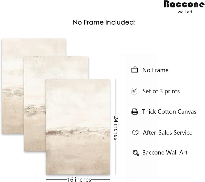 Baccone مجموعة فنون الحائط التجريدية بيج باكون - 3 قطع من لوحات القماش المحايدة - Image 2