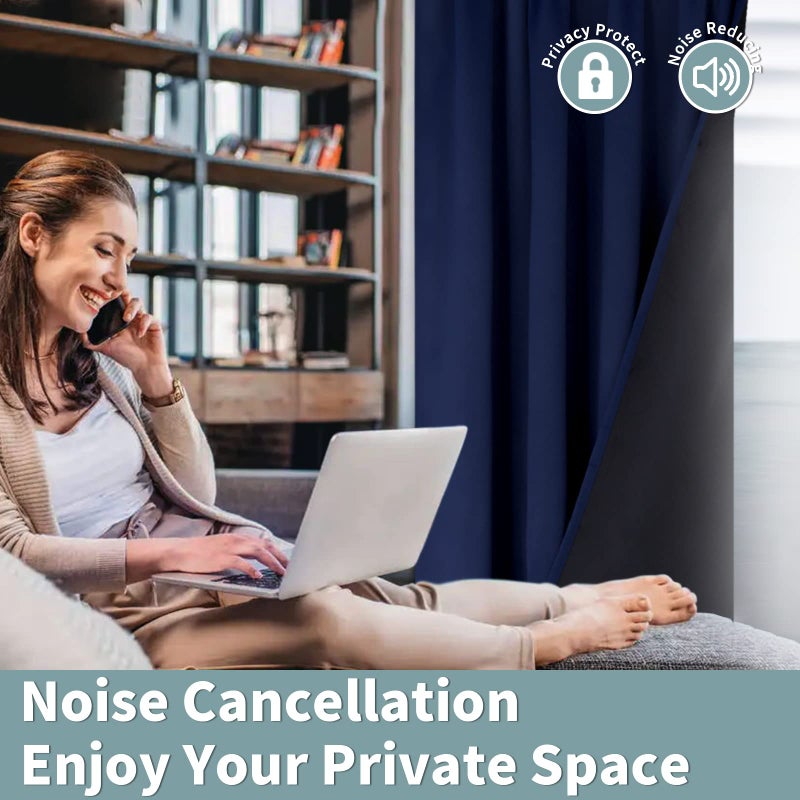 BGment بئسة معزولة حرارية بنسبة 100 ٪ ستائر لقطات نوم مع بطانة سوداء طبقة مزدوجة غرفة كاملة الضيق ضوضاء الستار جيب قضيب القضيب (42 × 63 بوصة الأزرق 2 لوحات) - Image 4