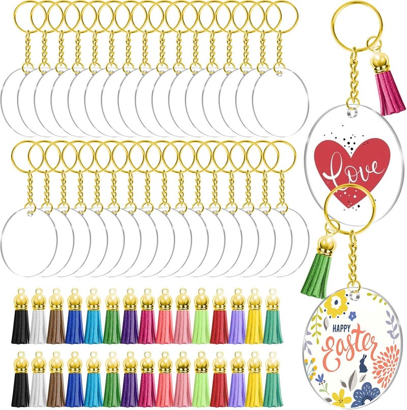 Audab Blank Keychain Set, 120pcs Including Acrylic Discs, Tassels, Gold Keychains and Jump Rings for DIY Craft Kit - Image 1