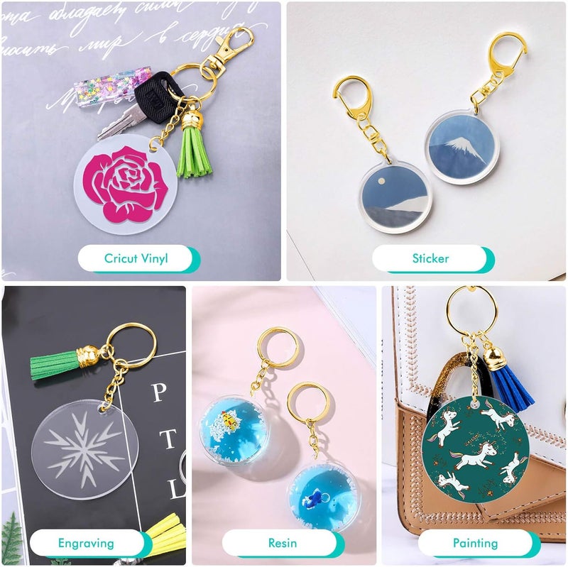 Audab Blank Keychain Set, 120pcs Including Acrylic Discs, Tassels, Gold Keychains and Jump Rings for DIY Craft Kit - Image 3