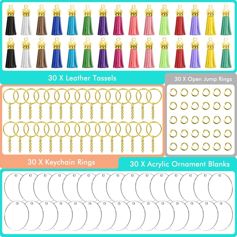 Audab Blank Keychain Set, 120pcs Including Acrylic Discs, Tassels, Gold Keychains and Jump Rings for DIY Craft Kit - Image 5