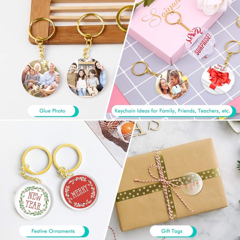 Audab Blank Keychain Set, 120pcs Including Acrylic Discs, Tassels, Gold Keychains and Jump Rings for DIY Craft Kit - Image 2