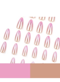 JOSQUEWNN Press on nails,24 Pieces New European and American Wearable Nails - Almond-Shaped Short Pink Gradient Minimalist Nail Art, Elegant Coated Nail Stickers.Fake Acrylic Nails With Glue Kit.  - Image 2