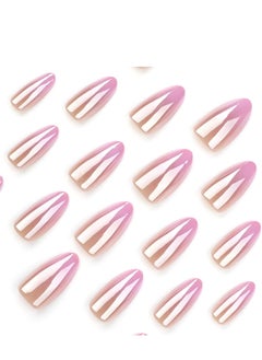 JOSQUEWNN Press on nails,24 Pieces New European and American Wearable Nails - Almond-Shaped Short Pink Gradient Minimalist Nail Art, Elegant Coated Nail Stickers.Fake Acrylic Nails With Glue Kit.  - Image 3