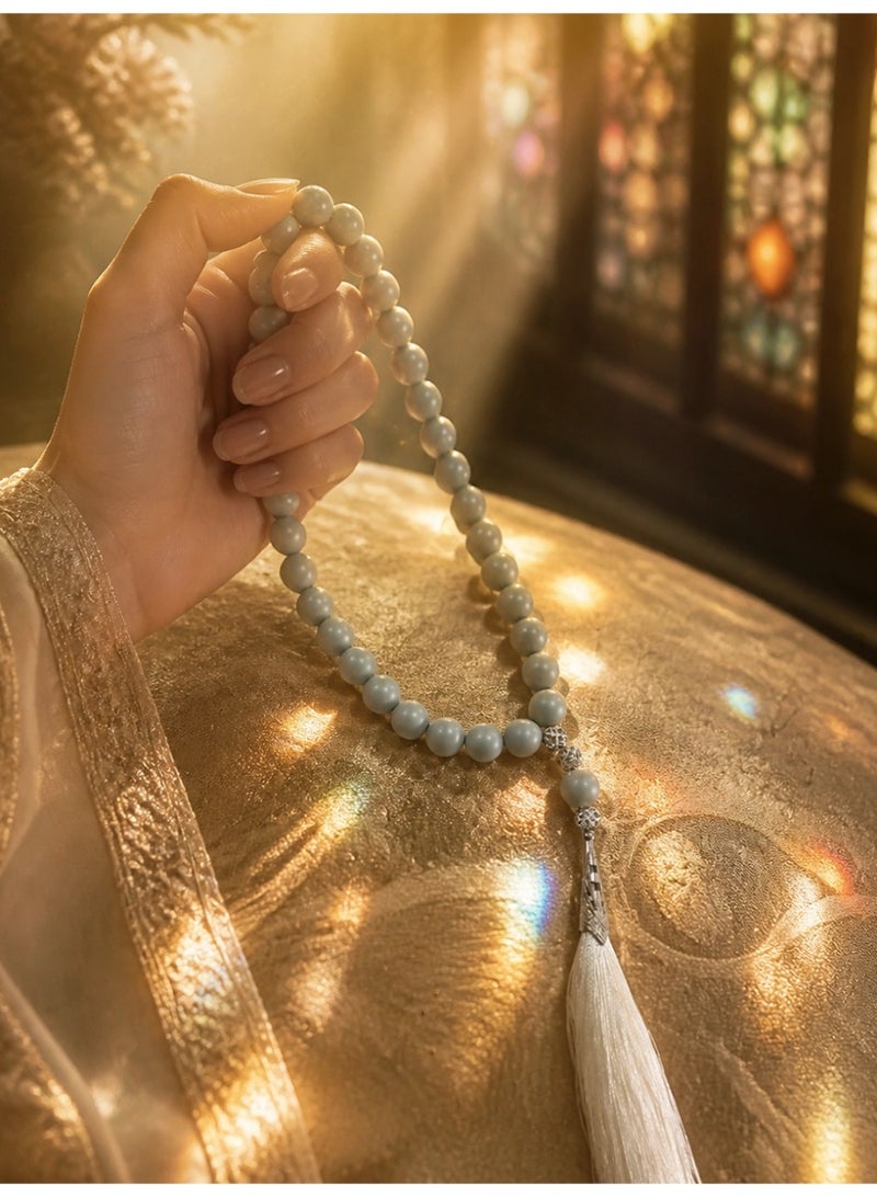 Slema Matte Grey 33 Tashiha Prayer Beads Tasbih 12mm, Muslim Misbaha Rosary with Cream Tassel for Daily Dhikr & Ramadan Eid Gift - Image 5