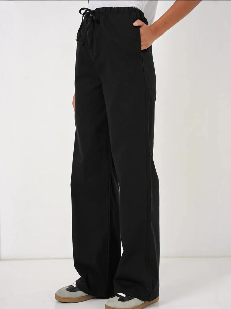 بيغ دارت سراويل قطنية عالية الخصر بأرجل واسعة ورباط