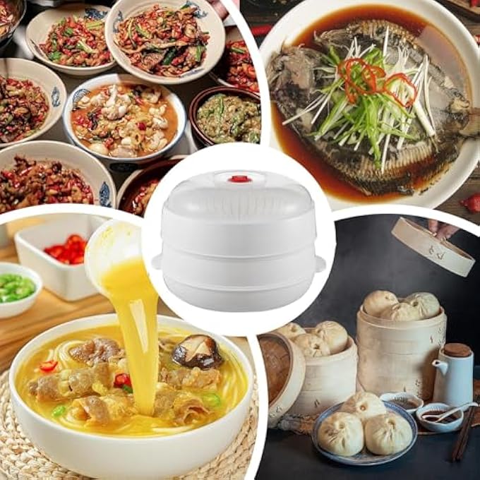 Microwave Steamer with Lid and Tray Kitchen Vegetable Steamer Heating Bowl for Dishes Meals Cooking Meat Dumpling Pasta Corn Bacon - Image 5