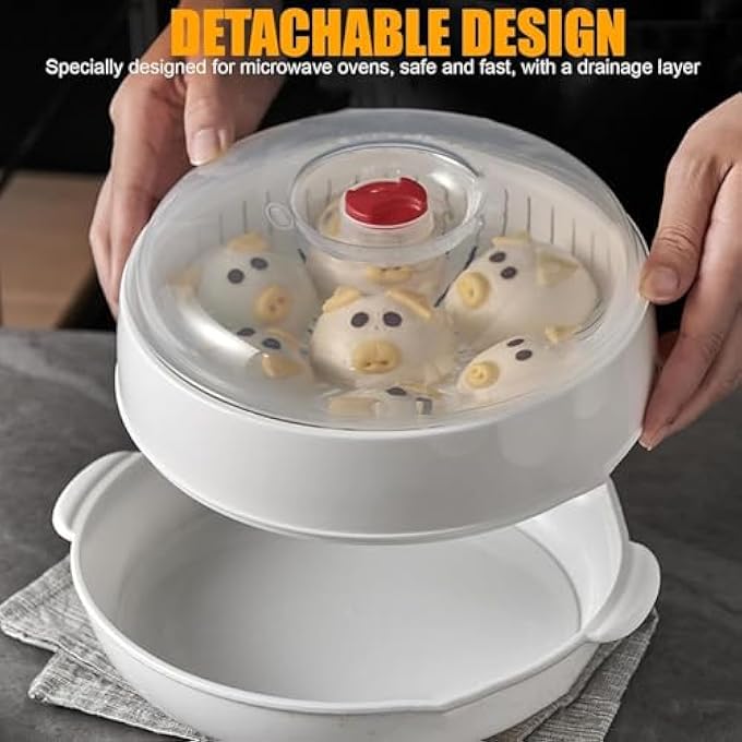 Microwave Steamer with Lid and Tray Kitchen Vegetable Steamer Heating Bowl for Dishes Meals Cooking Meat Dumpling Pasta Corn Bacon - Image 3