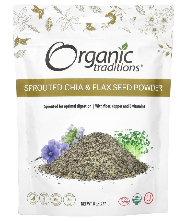 Organic Traditions Sprouted Chia & Flax Seed Powder 8 oz (227 g)
