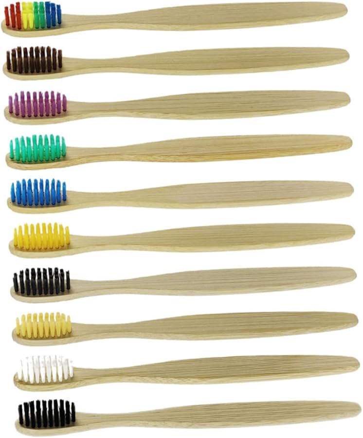 Bamboo Toothbrushes 10 Pack Eco Friendly Bristles For Travel And Home Use Assorted Colors - Image 1