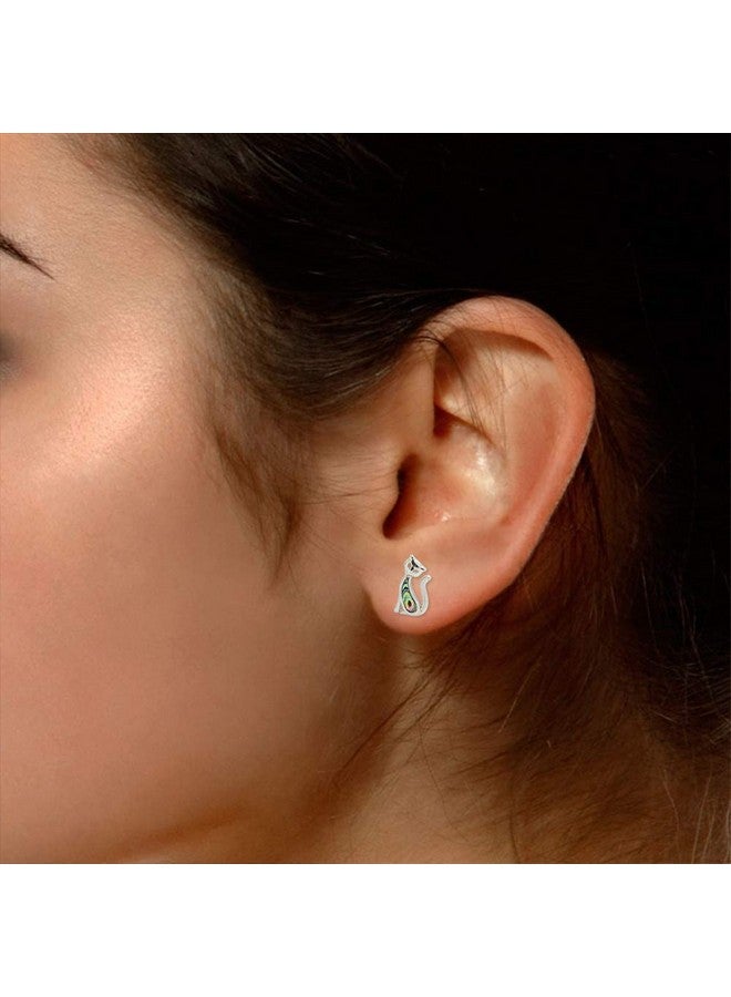 AFFY 14K White Gold Over Sterling Silver Natural Abalone Sitting Cat Stud Earrings Jewelry Gift For Womens With Push Backs - Image 5