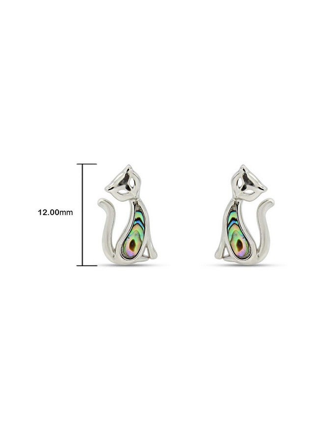 AFFY 14K White Gold Over Sterling Silver Natural Abalone Sitting Cat Stud Earrings Jewelry Gift For Womens With Push Backs - Image 4